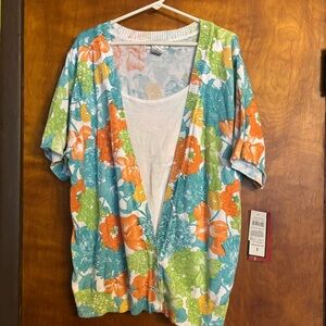 Cathy Daniels Womens Tropocal Floral Short Sleeve 2 In 1 Cardigan  2X BNWT